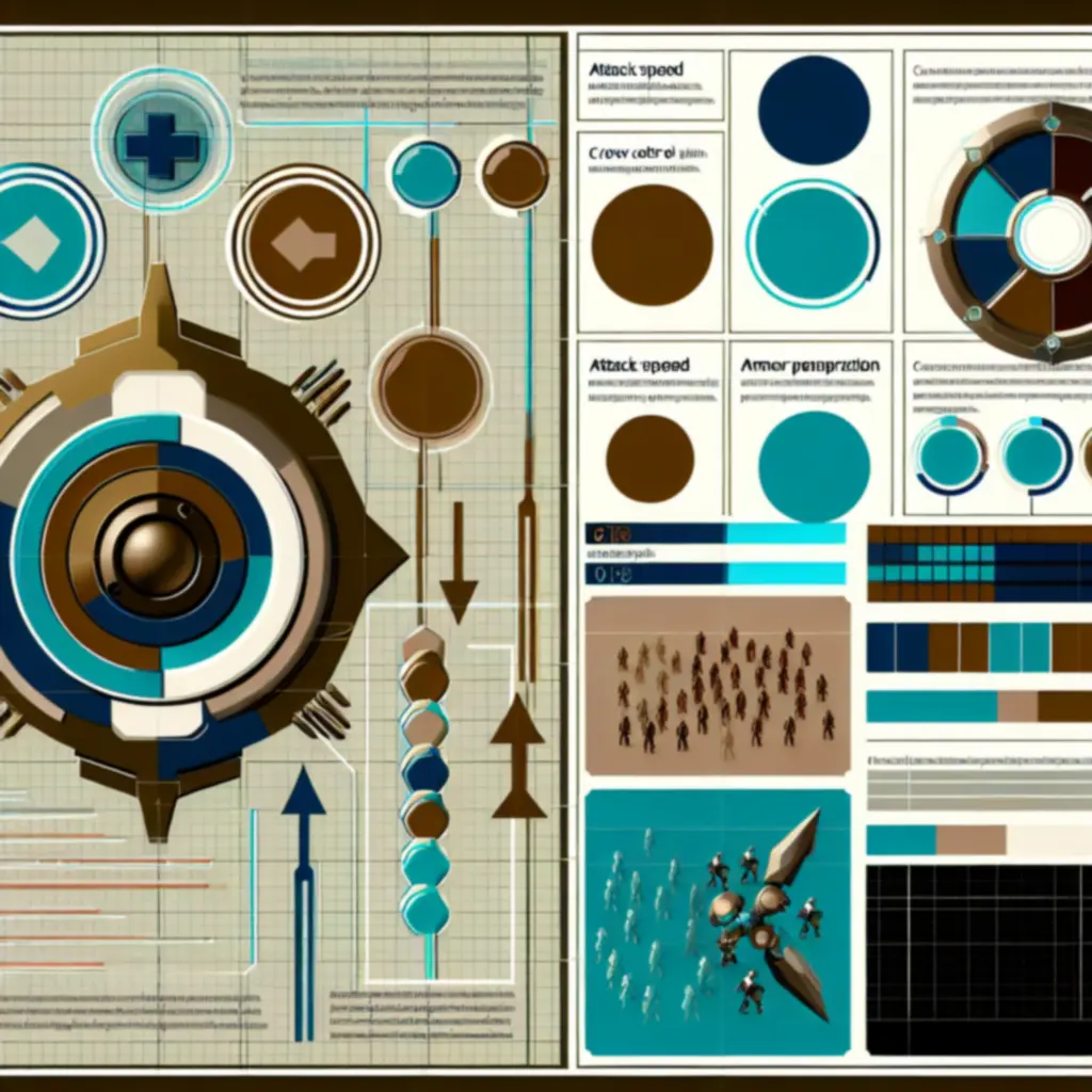 Zestaw infografik z mechanikami prędkości ataku, penetracji i kontroli tłumu